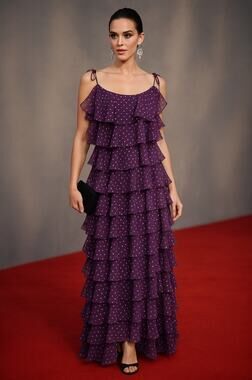 Vintage Neusteters Whimsigoth Purple Tiered Ruffle Maxi Prom Gown Size 6 USA